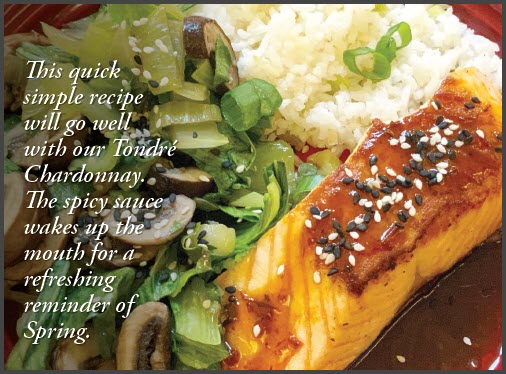 spice Asian salmon with green salad and rice