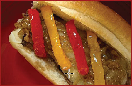 French Dip Sandwich with red yellow peppers