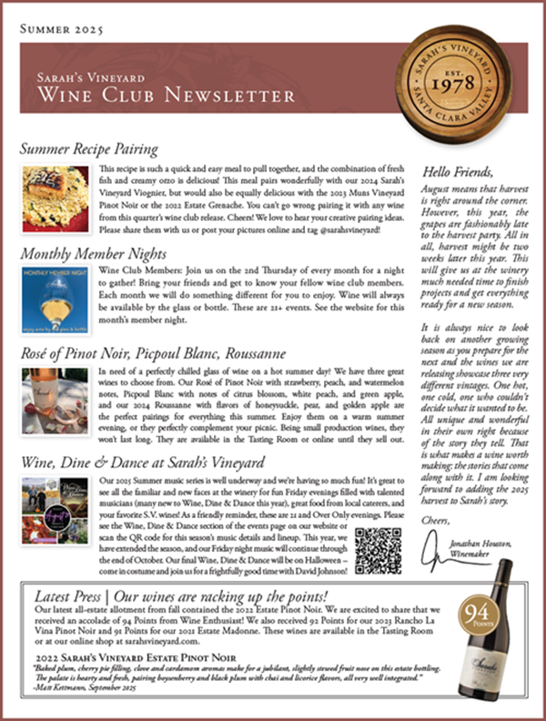 Sarah's Vineyard Summer 2025 Newsletter