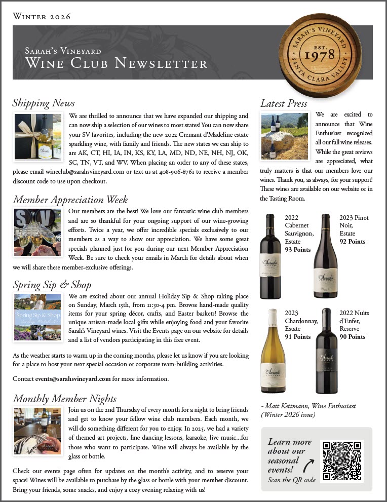 Sarah's Vineyard Winter 2026 newsletter