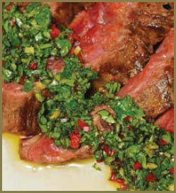 Chimichurri on juicy flank steak