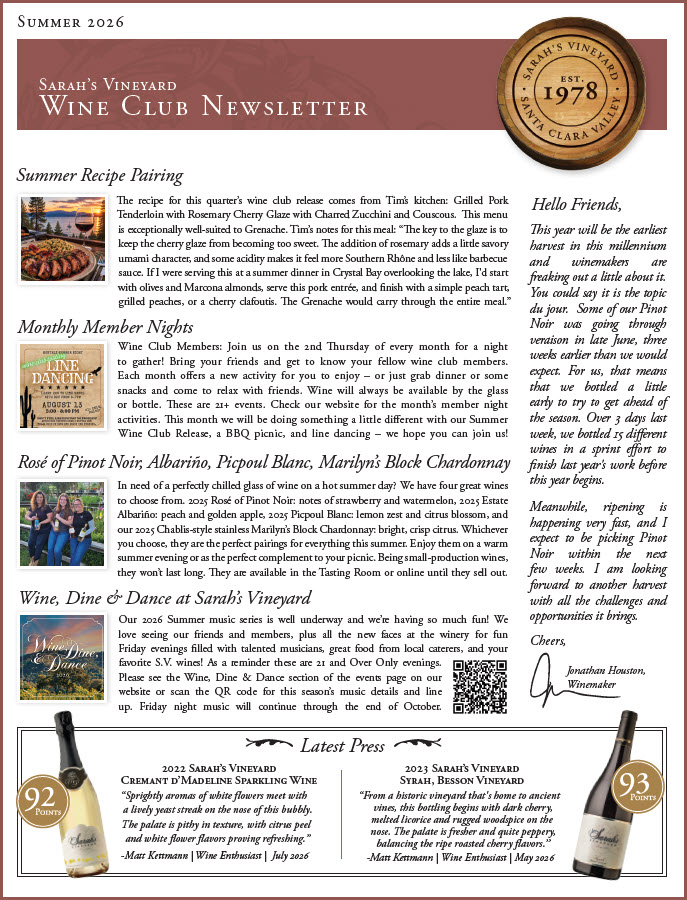 Sarah's Vineyard Summer 2026 Newsletter